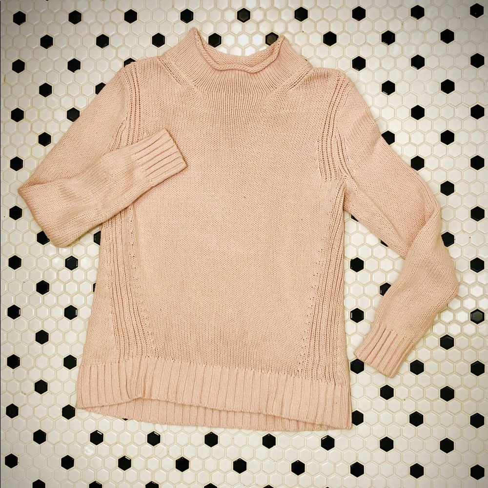Blush JCrew cotton roll neck sweater